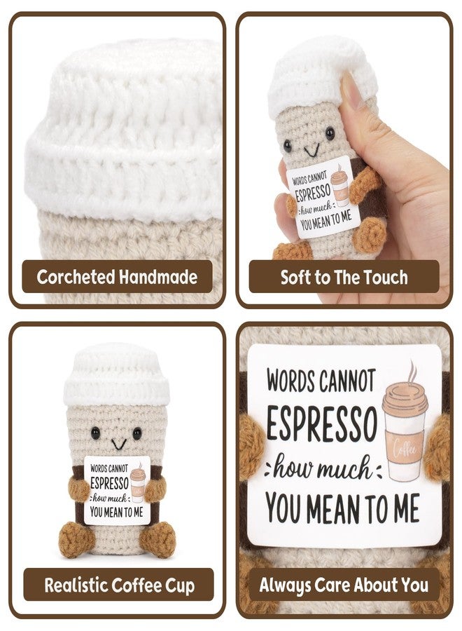 A AIFAMY Funny Positive Coffee, Emotional Crochet Doll, Cute Crochet Potato Partner Toy with Positive Card Cheer Up Funny Gag Gifts for Best Friend Birthday Women Teacher Fall（Coffee - Image 4